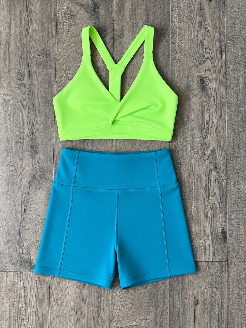 Neon Green & Teal Active Women's High-Waist Shorts